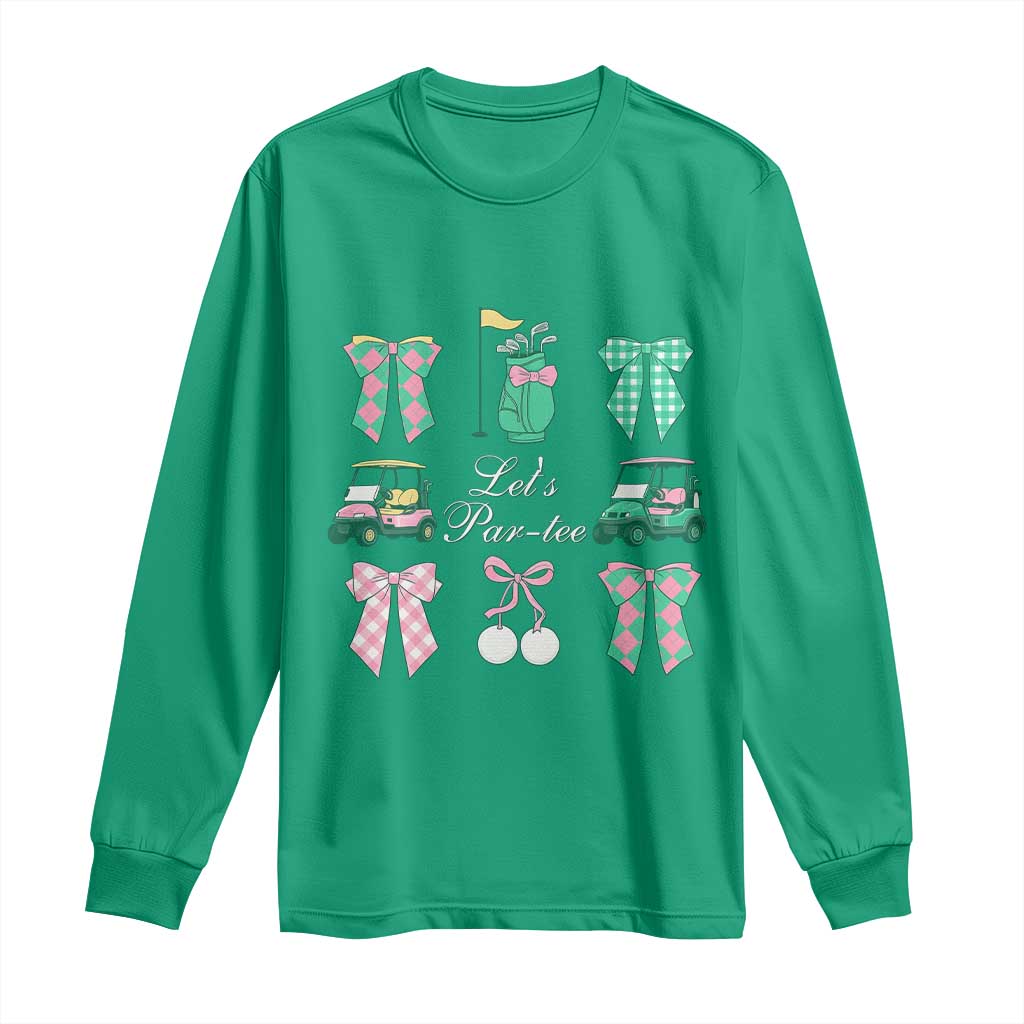 Lets Par-tee Coquette Golf Bows Long Sleeve Shirt Preppy Pink and Green Golf Cart n Bag Golfing Lover Club TS02 Irish Green Print Your Wear