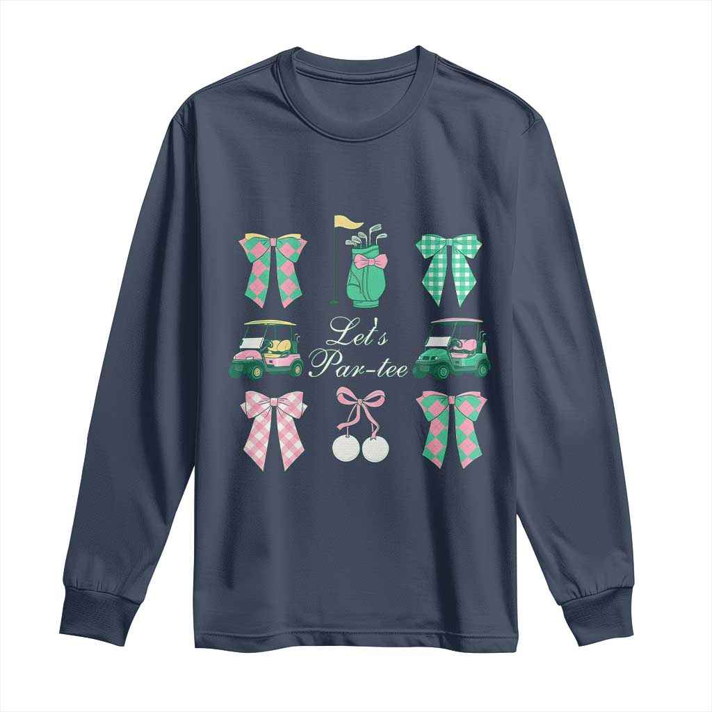 Lets Par-tee Coquette Golf Bows Long Sleeve Shirt Preppy Pink and Green Golf Cart n Bag Golfing Lover Club TS02 Navy Print Your Wear