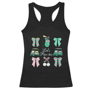 Lets Par-tee Coquette Golf Bows Racerback Tank Top Preppy Pink and Green Golf Cart n Bag Golfing Lover Club TS02 Black Print Your Wear