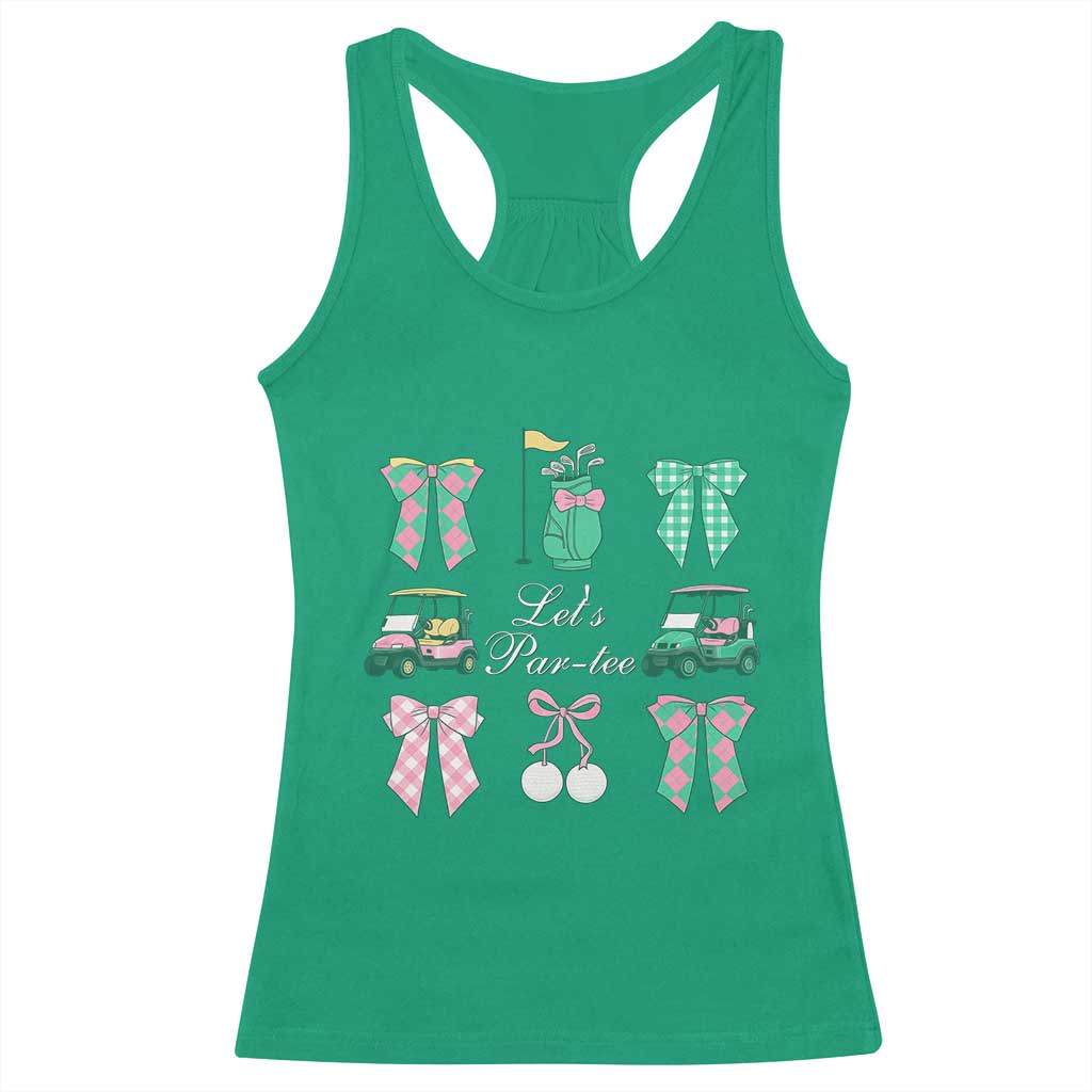 Lets Par-tee Coquette Golf Bows Racerback Tank Top Preppy Pink and Green Golf Cart n Bag Golfing Lover Club TS02 Irish Green Print Your Wear