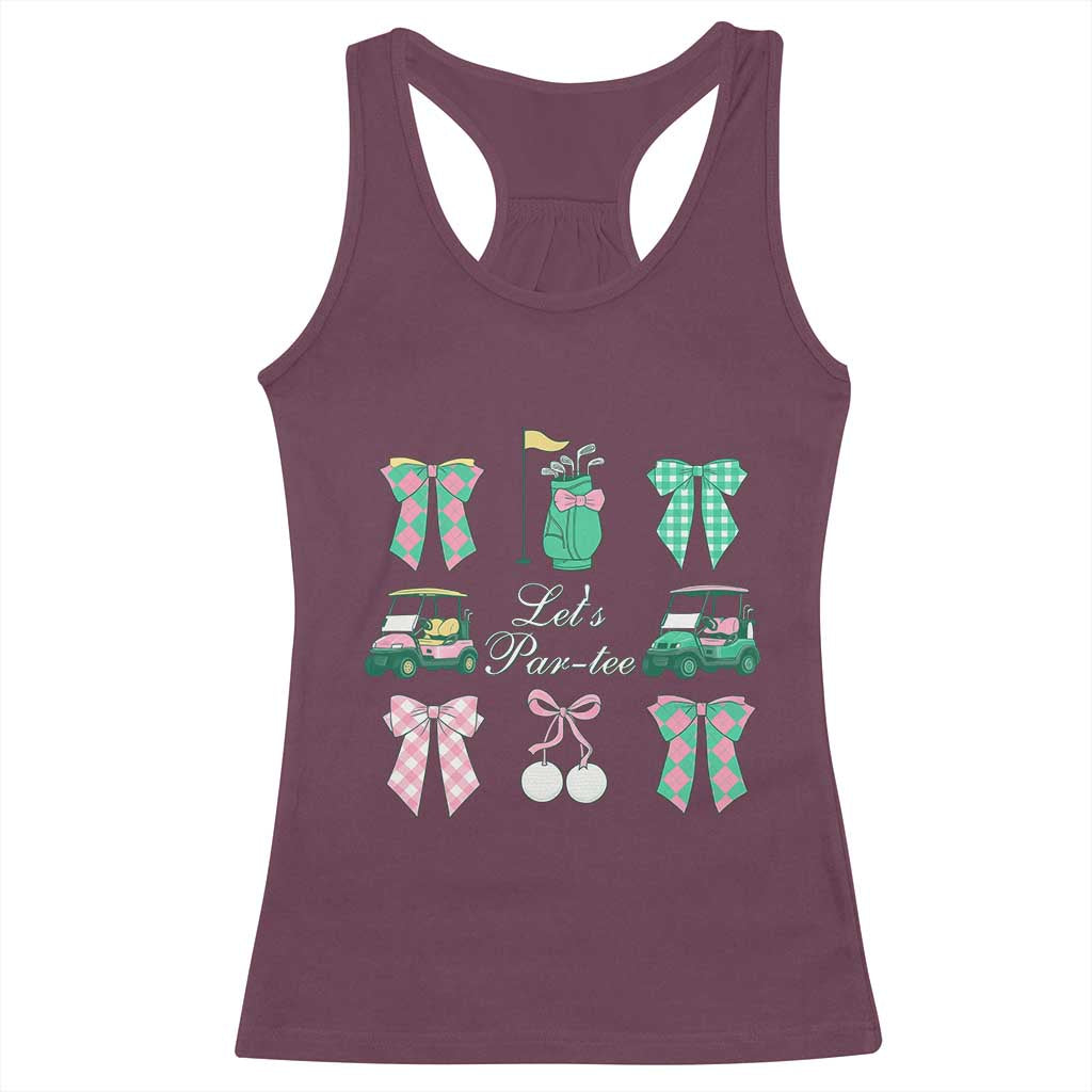 Lets Par-tee Coquette Golf Bows Racerback Tank Top Preppy Pink and Green Golf Cart n Bag Golfing Lover Club TS02 Maroon Print Your Wear