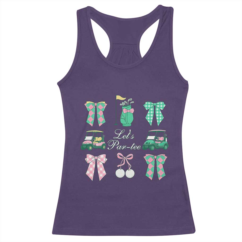 Lets Par-tee Coquette Golf Bows Racerback Tank Top Preppy Pink and Green Golf Cart n Bag Golfing Lover Club TS02 Purple Print Your Wear