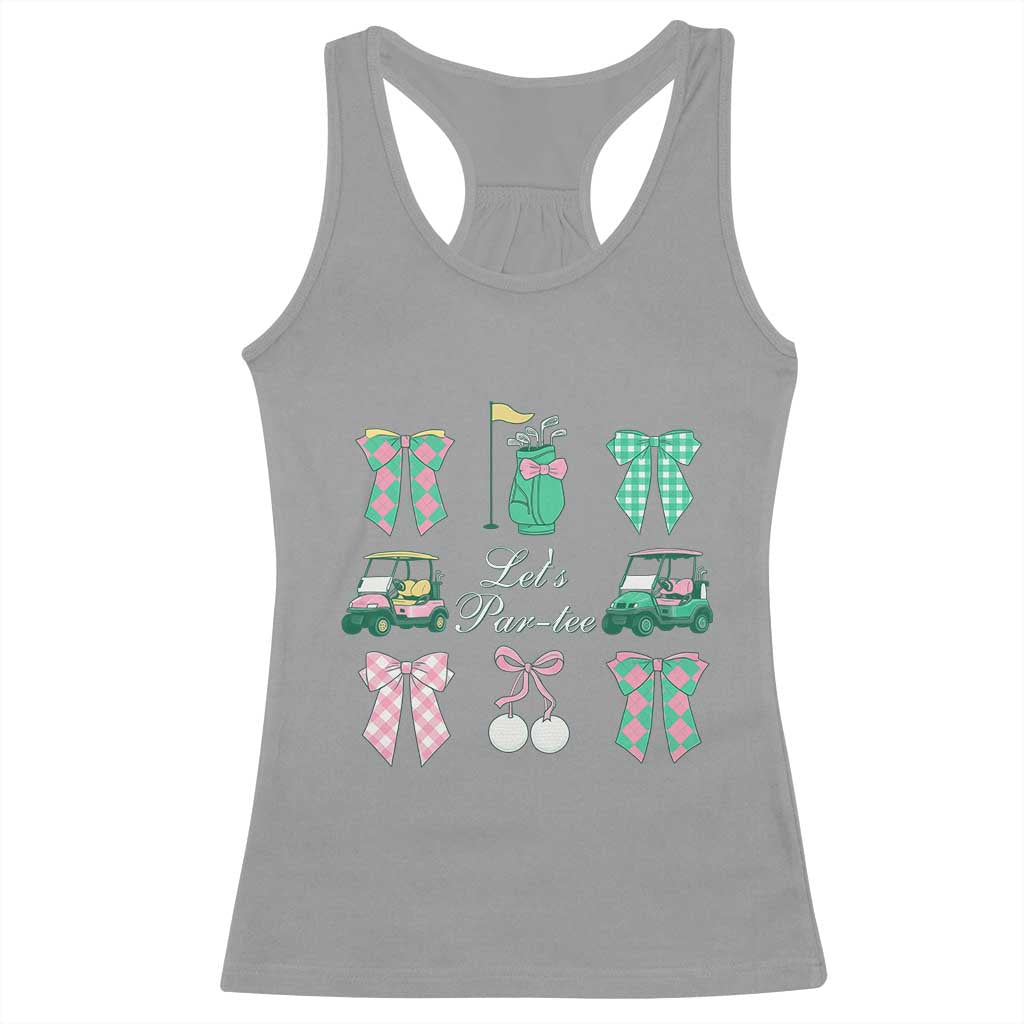 Lets Par-tee Coquette Golf Bows Racerback Tank Top Preppy Pink and Green Golf Cart n Bag Golfing Lover Club TS02 Sport Gray Print Your Wear
