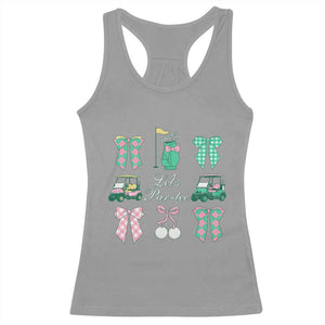 Lets Par-tee Coquette Golf Bows Racerback Tank Top Preppy Pink and Green Golf Cart n Bag Golfing Lover Club TS02 Sport Gray Print Your Wear