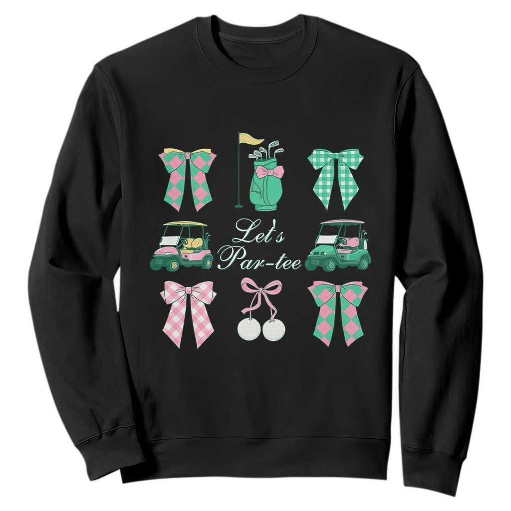 Lets Par-tee Coquette Golf Bows Sweatshirt Preppy Pink and Green Golf Cart n Bag Golfing Lover Club TS02 Black Print Your Wear