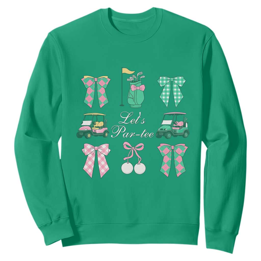 Lets Par-tee Coquette Golf Bows Sweatshirt Preppy Pink and Green Golf Cart n Bag Golfing Lover Club TS02 Irish Green Print Your Wear