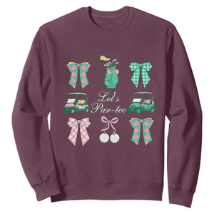 Lets Par-tee Coquette Golf Bows Sweatshirt Preppy Pink and Green Golf Cart n Bag Golfing Lover Club TS02 Maroon Print Your Wear