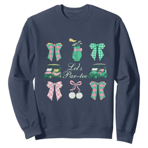 Lets Par-tee Coquette Golf Bows Sweatshirt Preppy Pink and Green Golf Cart n Bag Golfing Lover Club TS02 Navy Print Your Wear
