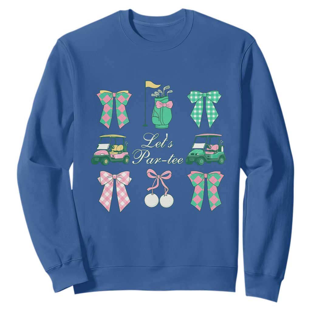 Lets Par-tee Coquette Golf Bows Sweatshirt Preppy Pink and Green Golf Cart n Bag Golfing Lover Club TS02 Royal Blue Print Your Wear