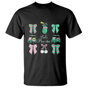 Lets Par-tee Coquette Golf Bows T Shirt Preppy Pink and Green Golf Cart n Bag Golfing Lover Club TS02 Black Print Your Wear
