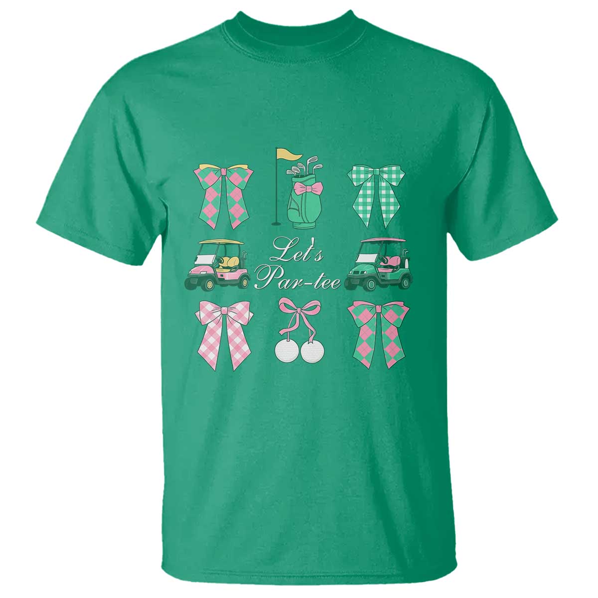Lets Par-tee Coquette Golf Bows T Shirt Preppy Pink and Green Golf Cart n Bag Golfing Lover Club TS02 Irish Green Print Your Wear