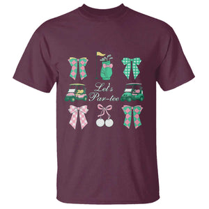 Lets Par-tee Coquette Golf Bows T Shirt Preppy Pink and Green Golf Cart n Bag Golfing Lover Club TS02 Maroon Print Your Wear
