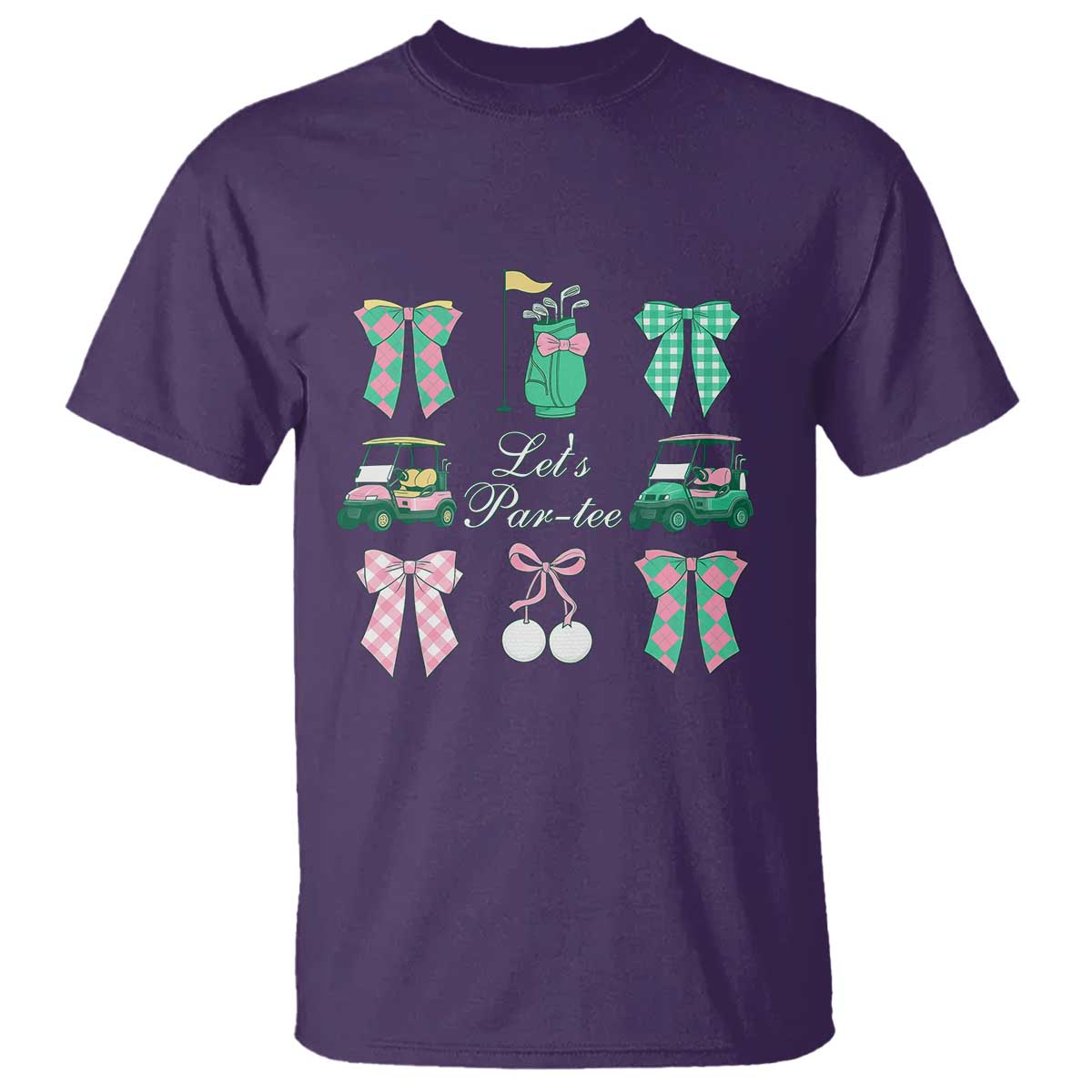 Lets Par-tee Coquette Golf Bows T Shirt Preppy Pink and Green Golf Cart n Bag Golfing Lover Club TS02 Purple Print Your Wear