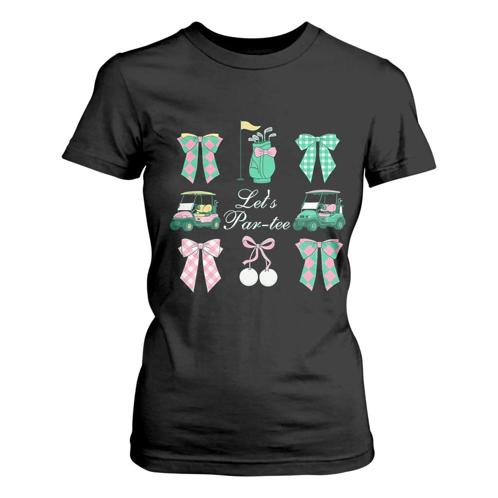 Lets Par-tee Coquette Golf Bows T Shirt For Women Preppy Pink and Green Golf Cart n Bag Golfing Lover Club TS02 Black Print Your Wear