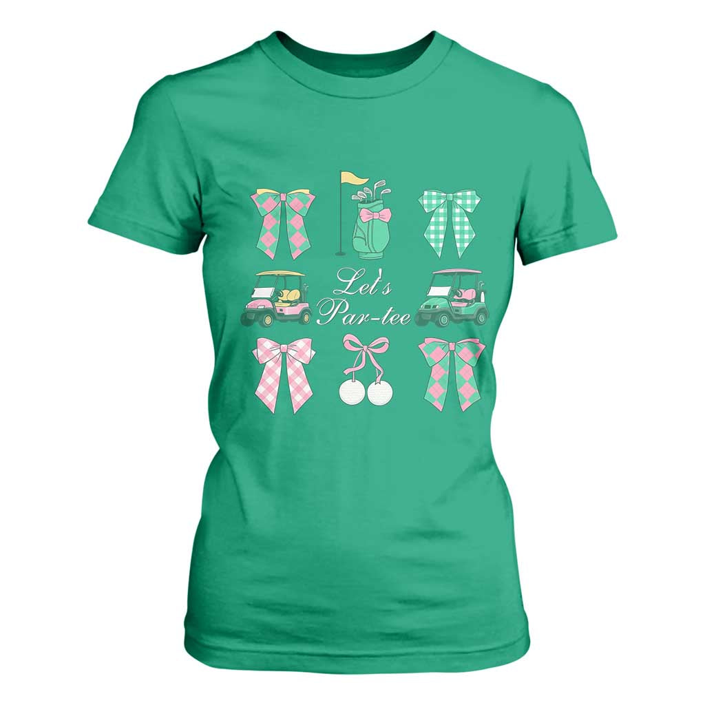 Lets Par-tee Coquette Golf Bows T Shirt For Women Preppy Pink and Green Golf Cart n Bag Golfing Lover Club TS02 Irish Green Print Your Wear