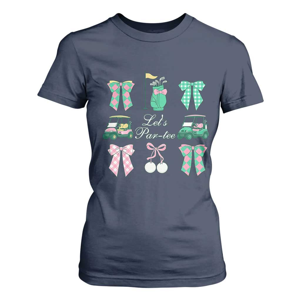 Lets Par-tee Coquette Golf Bows T Shirt For Women Preppy Pink and Green Golf Cart n Bag Golfing Lover Club TS02 Navy Print Your Wear