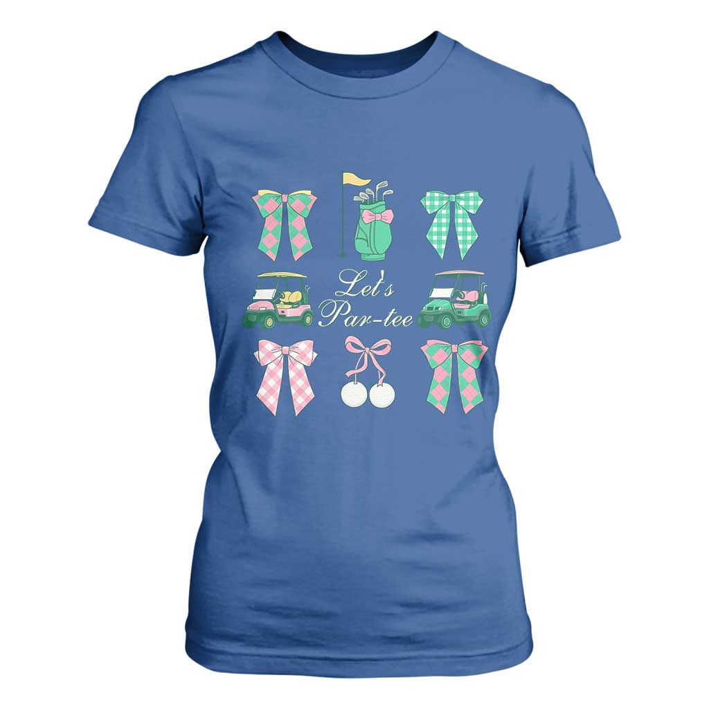 Lets Par-tee Coquette Golf Bows T Shirt For Women Preppy Pink and Green Golf Cart n Bag Golfing Lover Club TS02 Royal Blue Print Your Wear