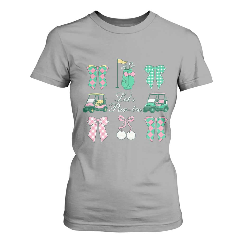 Lets Par-tee Coquette Golf Bows T Shirt For Women Preppy Pink and Green Golf Cart n Bag Golfing Lover Club TS02 Sport Gray Print Your Wear