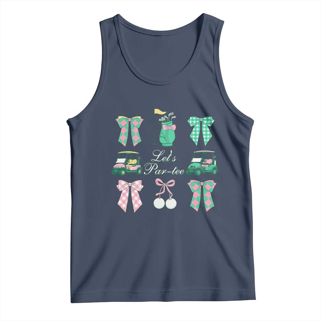 Lets Par-tee Coquette Golf Bows Tank Top Preppy Pink and Green Golf Cart n Bag Golfing Lover Club TS02 Navy Print Your Wear