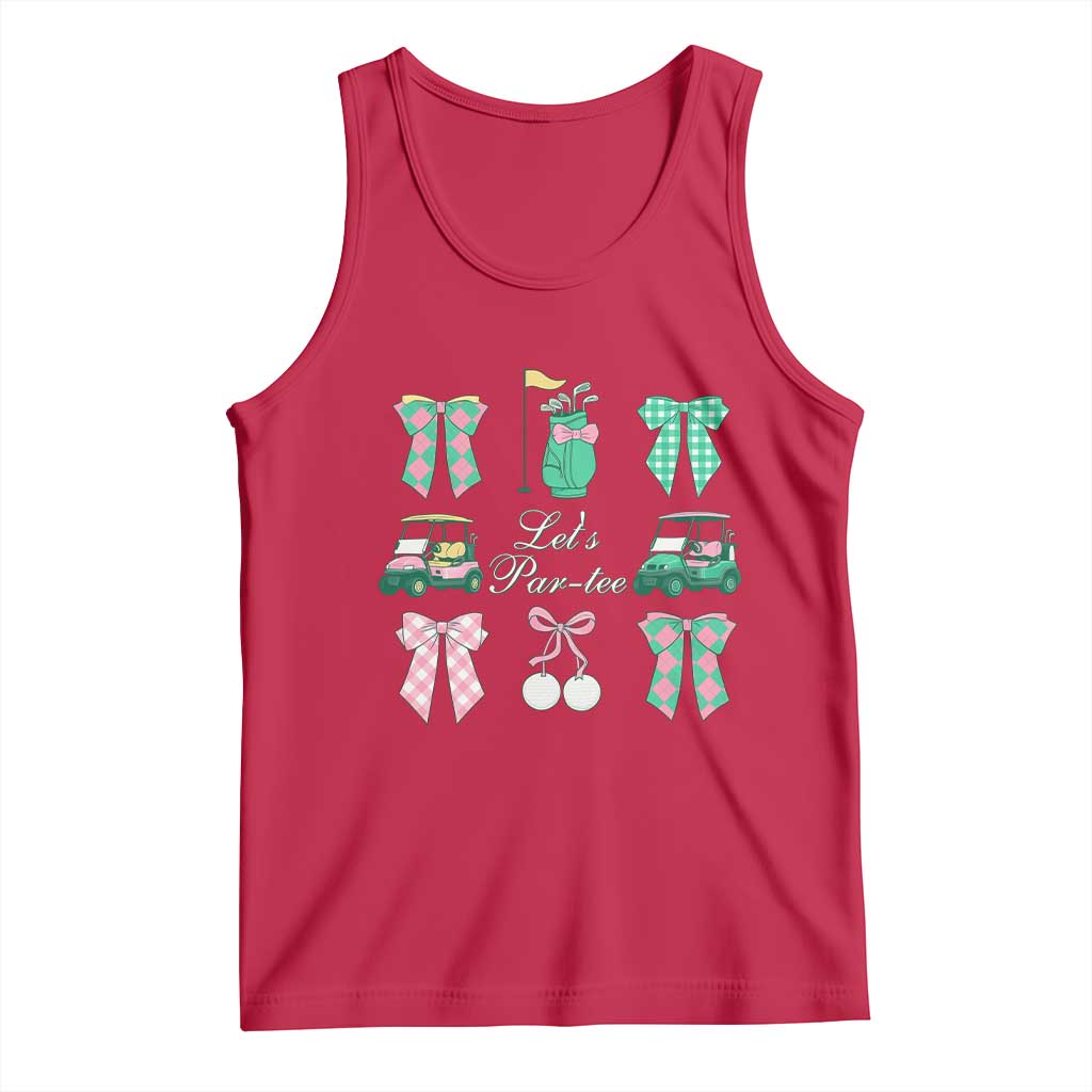 Lets Par-tee Coquette Golf Bows Tank Top Preppy Pink and Green Golf Cart n Bag Golfing Lover Club TS02 Red Print Your Wear