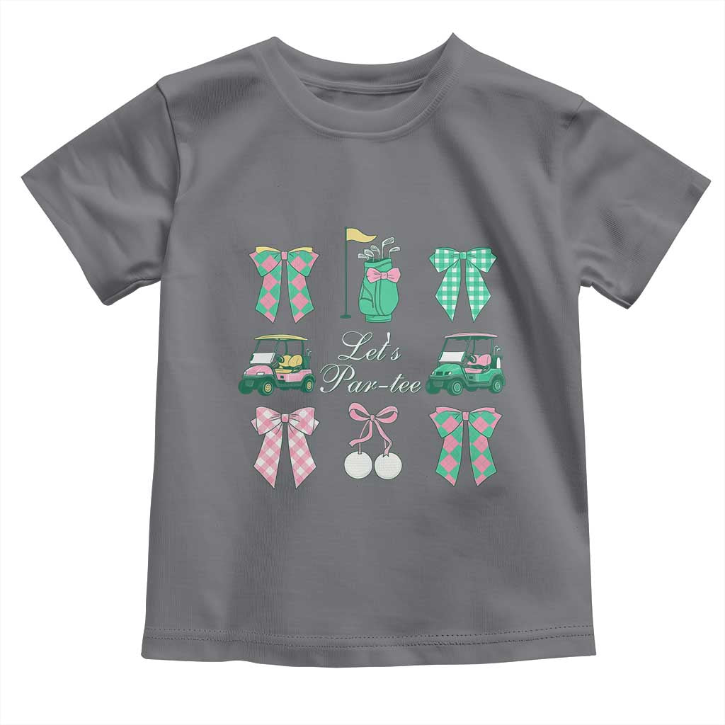 Lets Par-tee Coquette Golf Bows Toddler T Shirt Preppy Pink and Green Golf Cart n Bag Golfing Lover Club TS02 Charcoal Print Your Wear