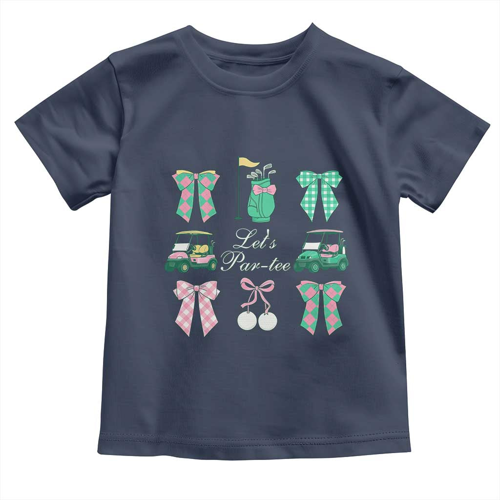 Lets Par-tee Coquette Golf Bows Toddler T Shirt Preppy Pink and Green Golf Cart n Bag Golfing Lover Club TS02 Navy Print Your Wear