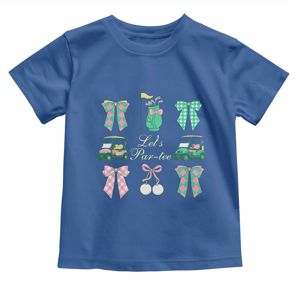 Lets Par-tee Coquette Golf Bows Toddler T Shirt Preppy Pink and Green Golf Cart n Bag Golfing Lover Club TS02 Royal Blue Print Your Wear
