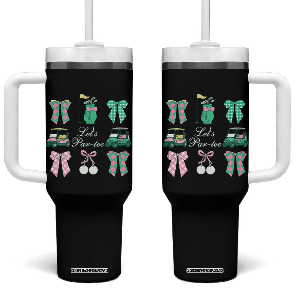 Lets Par-tee Coquette Golf Bows Tumbler With Handle Preppy Pink and Green Golf Cart n Bag Golfing Lover Club TS02 One Size: 40 oz Black Print Your Wear
