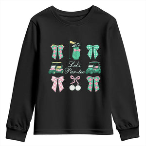 Lets Par-tee Coquette Golf Bows Youth Sweatshirt Preppy Pink and Green Golf Cart n Bag Golfing Lover Club TS02 Black Print Your Wear