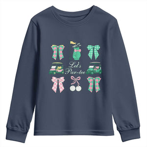 Lets Par-tee Coquette Golf Bows Youth Sweatshirt Preppy Pink and Green Golf Cart n Bag Golfing Lover Club TS02 Navy Print Your Wear