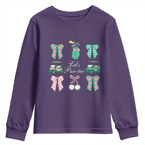 Lets Par-tee Coquette Golf Bows Youth Sweatshirt Preppy Pink and Green Golf Cart n Bag Golfing Lover Club TS02 Purple Print Your Wear