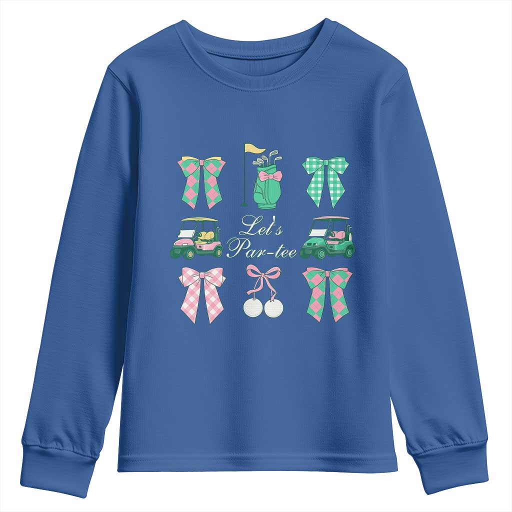 Lets Par-tee Coquette Golf Bows Youth Sweatshirt Preppy Pink and Green Golf Cart n Bag Golfing Lover Club TS02 Royal Blue Print Your Wear