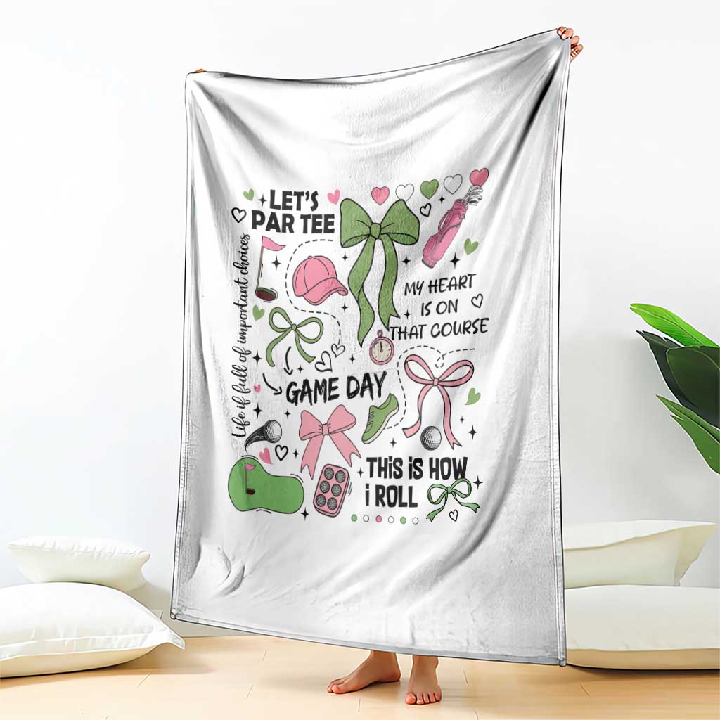 Lets Par-tee Coquette Golf Bows Throw Blanket Pink and Green Gear Girls Game Day Golfing Tradition TS02 Print Your Wear