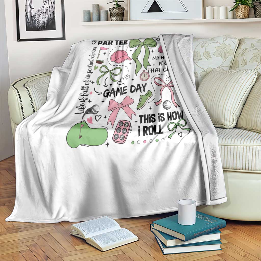 Lets Par-tee Coquette Golf Bows Throw Blanket Pink and Green Gear Girls Game Day Golfing Tradition TS02 Print Your Wear