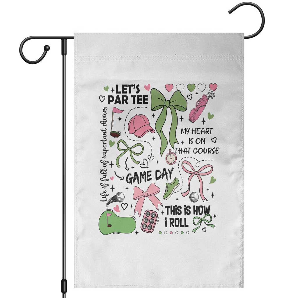 Lets Par-tee Coquette Golf Bows Garden Flag Pink and Green Gear Girls Game Day Golfing Tradition TS02 White Print Your Wear