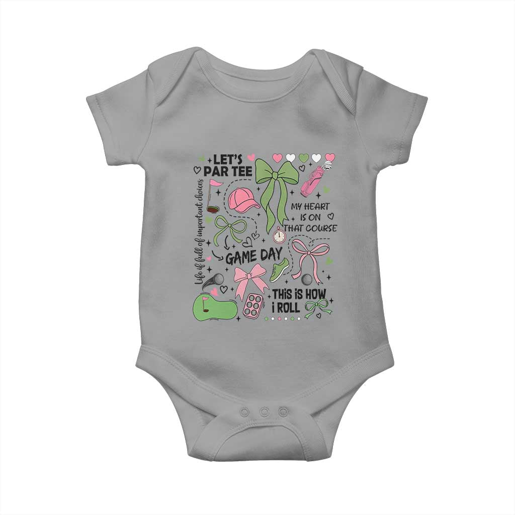 Lets Par-tee Coquette Golf Bows Baby Onesie Pink and Green Gear Girls Game Day Golfing Tradition TS02 Sport Gray Print Your Wear