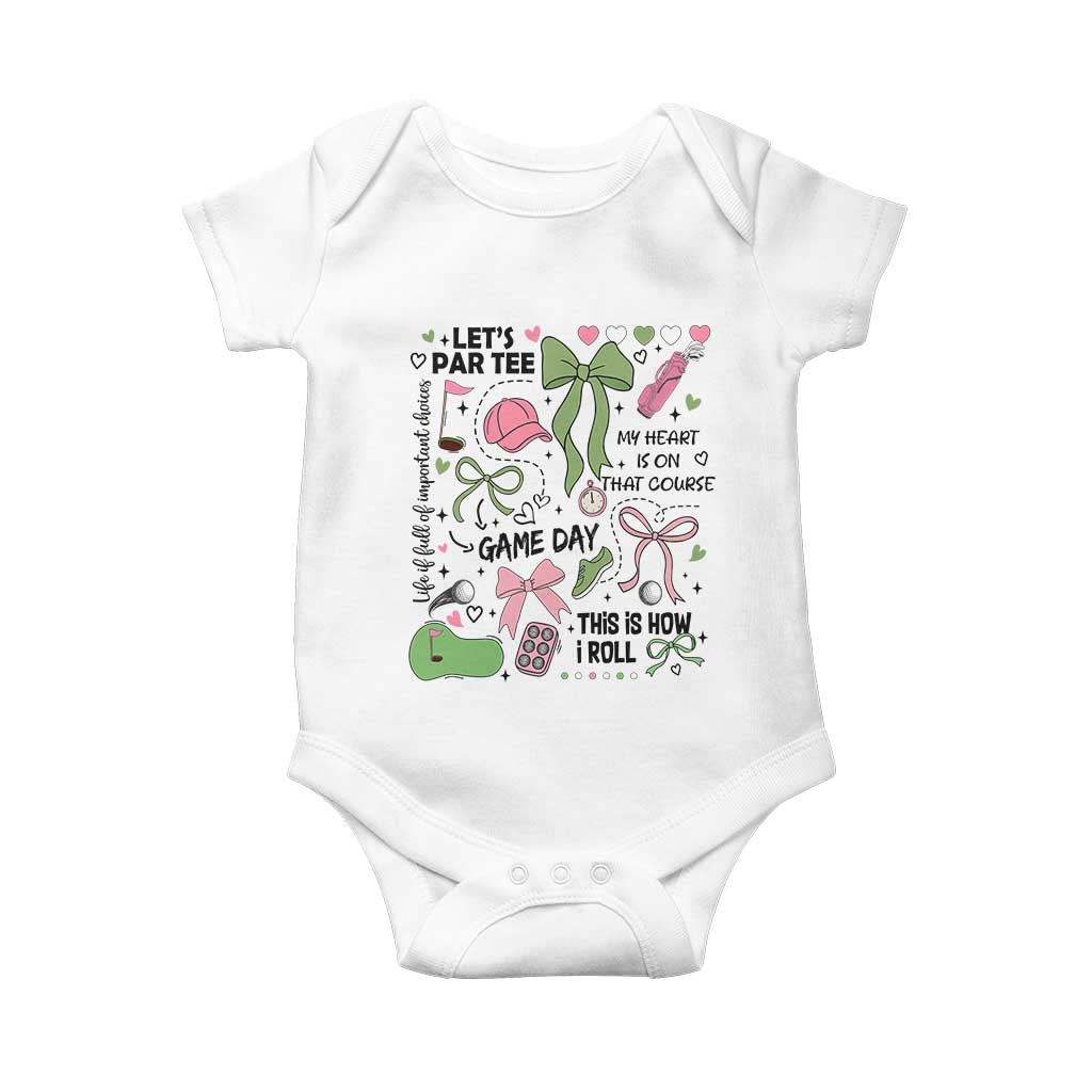 Lets Par-tee Coquette Golf Bows Baby Onesie Pink and Green Gear Girls Game Day Golfing Tradition TS02 White Print Your Wear