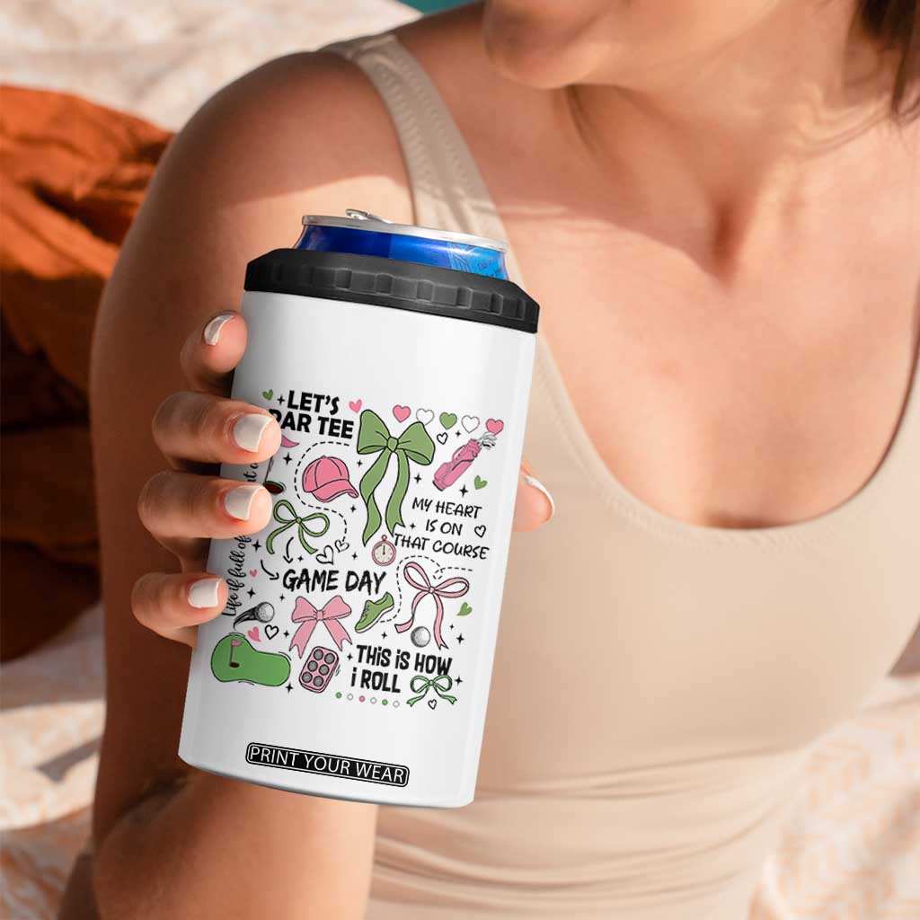 Lets Par-tee Coquette Golf Bows 4 in 1 Can Cooler Tumbler Pink and Green Gear Girls Game Day Golfing Tradition TS02 Print Your Wear