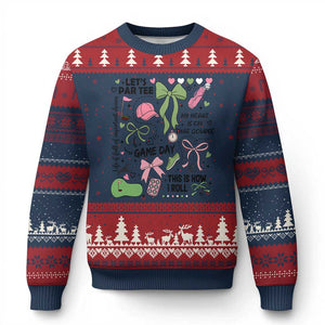 Lets Par-tee Coquette Golf Bows Ugly Christmas Sweater Pink and Green Gear Girls Game Day Golfing Tradition TS02 Navy Red Print Your Wear