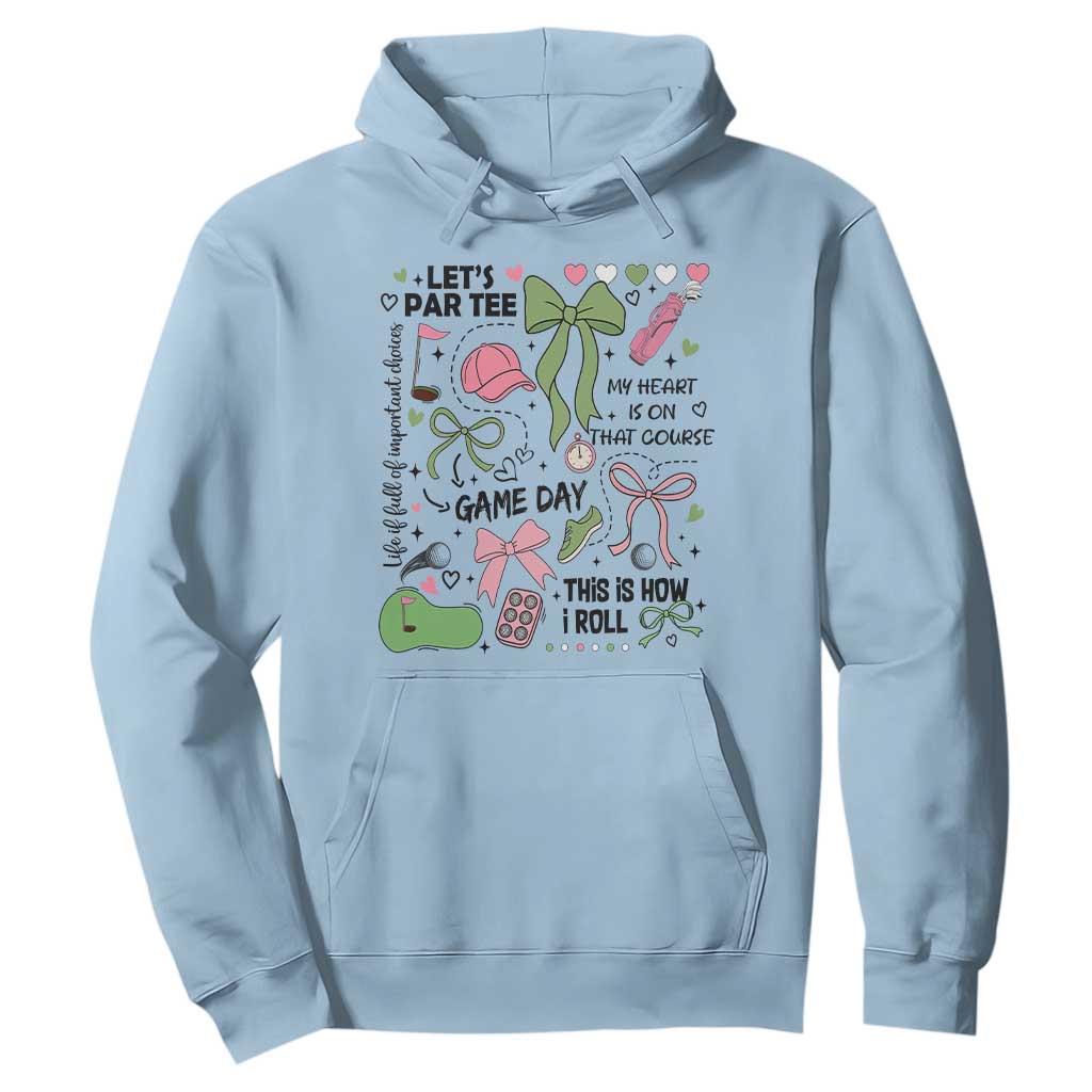 Lets Par-tee Coquette Golf Bows Hoodie Pink and Green Gear Girls Game Day Golfing Tradition TS02 Light Blue Print Your Wear