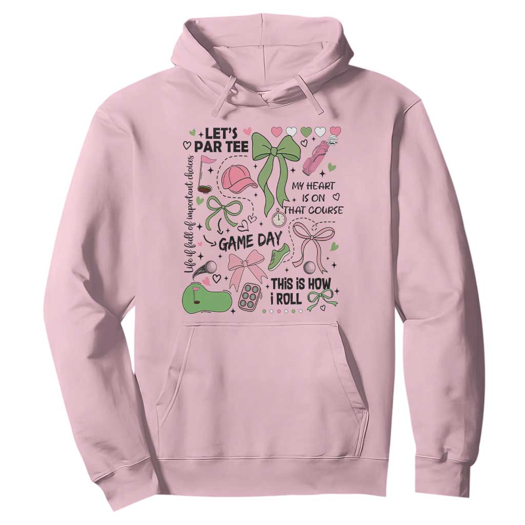 Lets Par-tee Coquette Golf Bows Hoodie Pink and Green Gear Girls Game Day Golfing Tradition TS02 Light Pink Print Your Wear