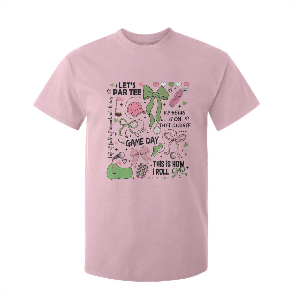 Lets Par-tee Coquette Golf Bows T Shirt For Kid Pink and Green Gear Girls Game Day Golfing Tradition TS02 Light Pink Print Your Wear