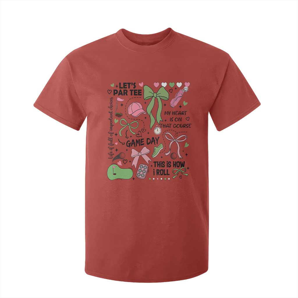 Lets Par-tee Coquette Golf Bows T Shirt For Kid Pink and Green Gear Girls Game Day Golfing Tradition TS02 Red Print Your Wear