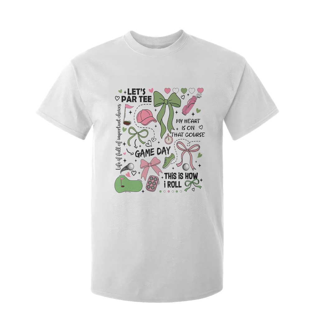 Lets Par-tee Coquette Golf Bows T Shirt For Kid Pink and Green Gear Girls Game Day Golfing Tradition TS02 White Print Your Wear