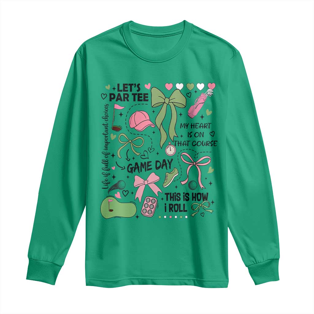 Lets Par-tee Coquette Golf Bows Long Sleeve Shirt Pink and Green Gear Girls Game Day Golfing Tradition TS02 Irish Green Print Your Wear
