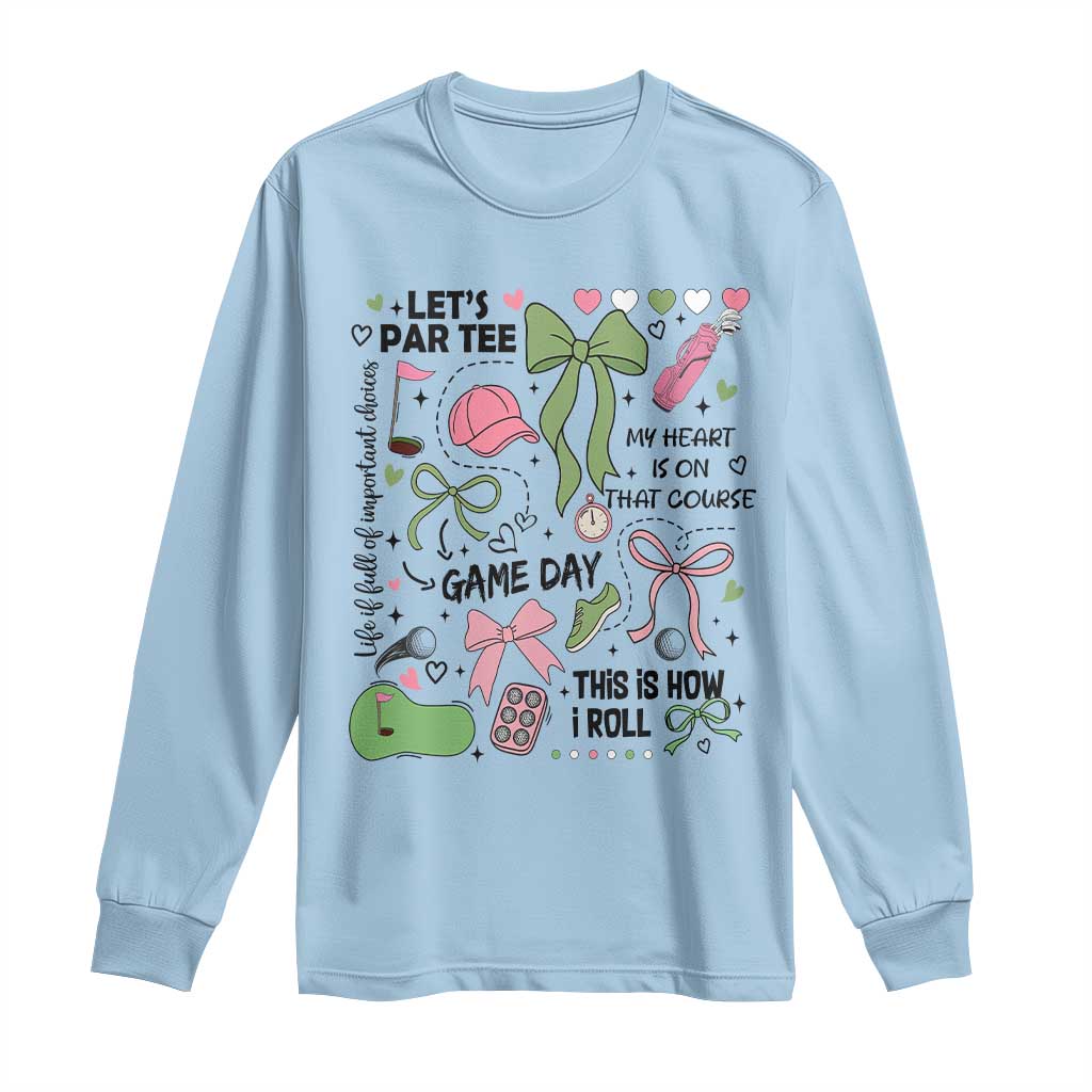 Lets Par-tee Coquette Golf Bows Long Sleeve Shirt Pink and Green Gear Girls Game Day Golfing Tradition TS02 Light Blue Print Your Wear