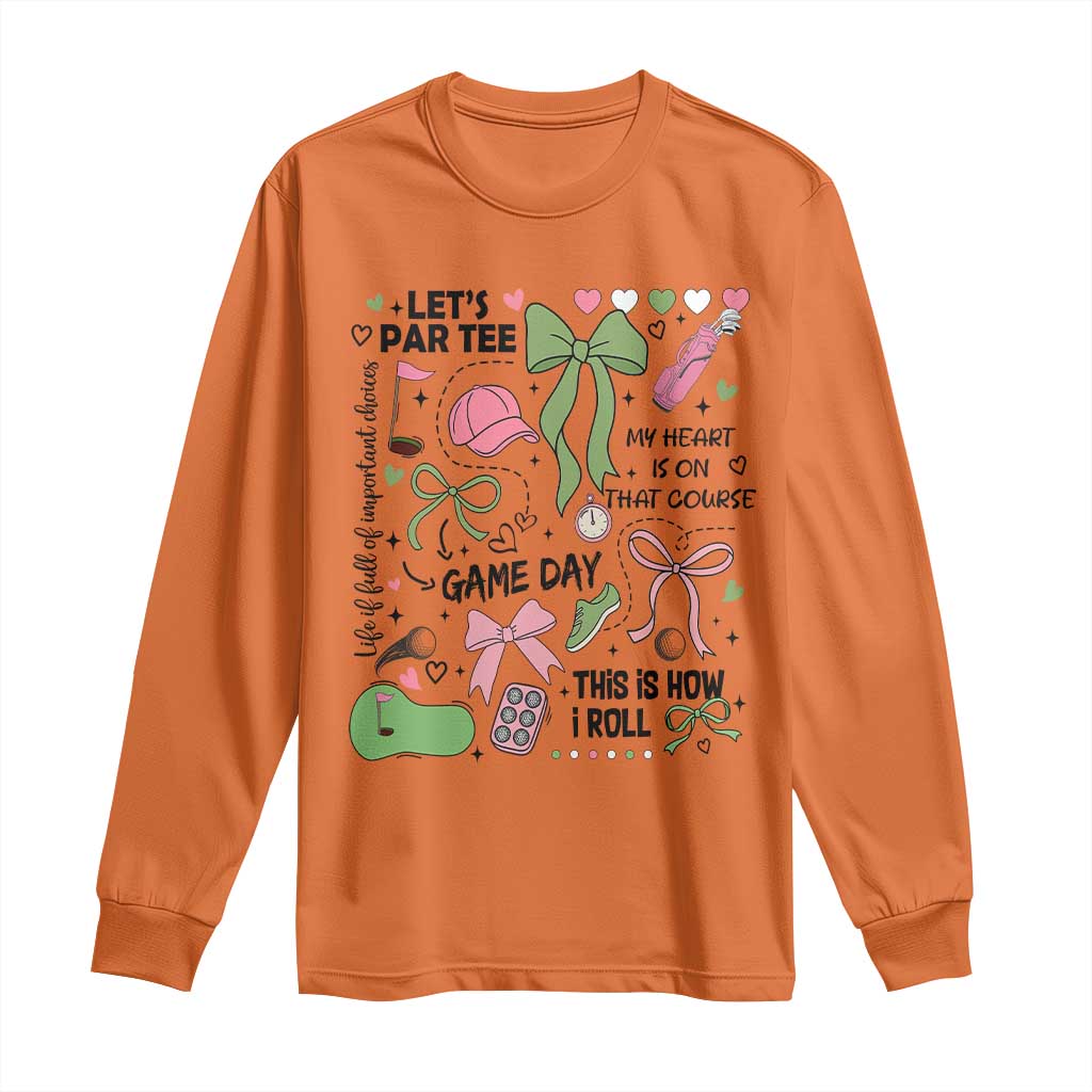 Lets Par-tee Coquette Golf Bows Long Sleeve Shirt Pink and Green Gear Girls Game Day Golfing Tradition TS02 Orange Print Your Wear