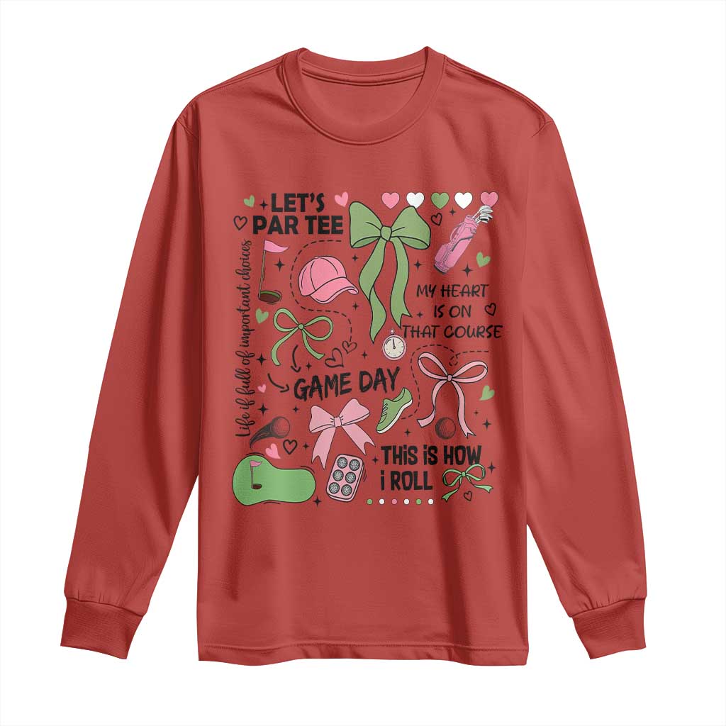 Lets Par-tee Coquette Golf Bows Long Sleeve Shirt Pink and Green Gear Girls Game Day Golfing Tradition TS02 Red Print Your Wear