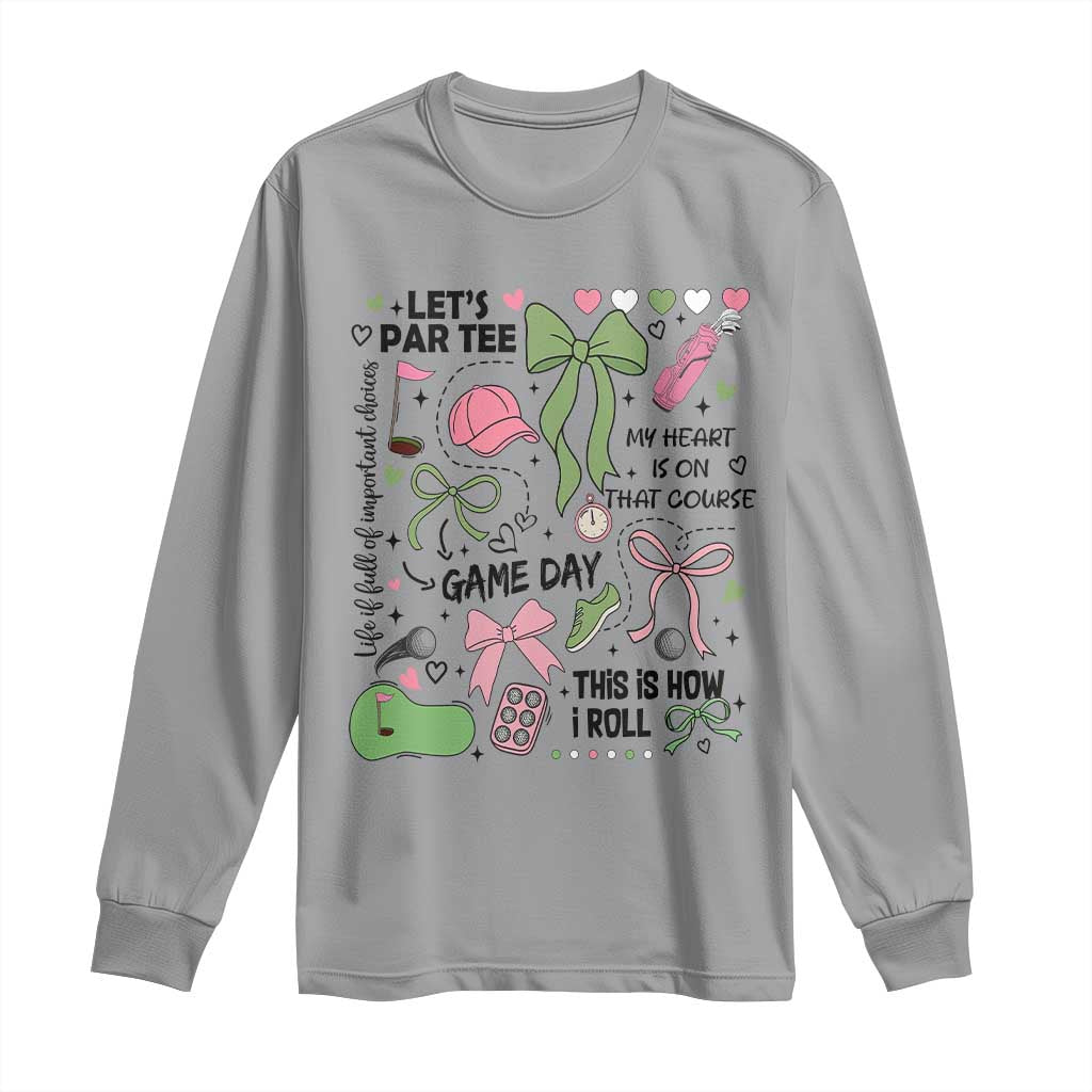 Lets Par-tee Coquette Golf Bows Long Sleeve Shirt Pink and Green Gear Girls Game Day Golfing Tradition TS02 Sport Gray Print Your Wear