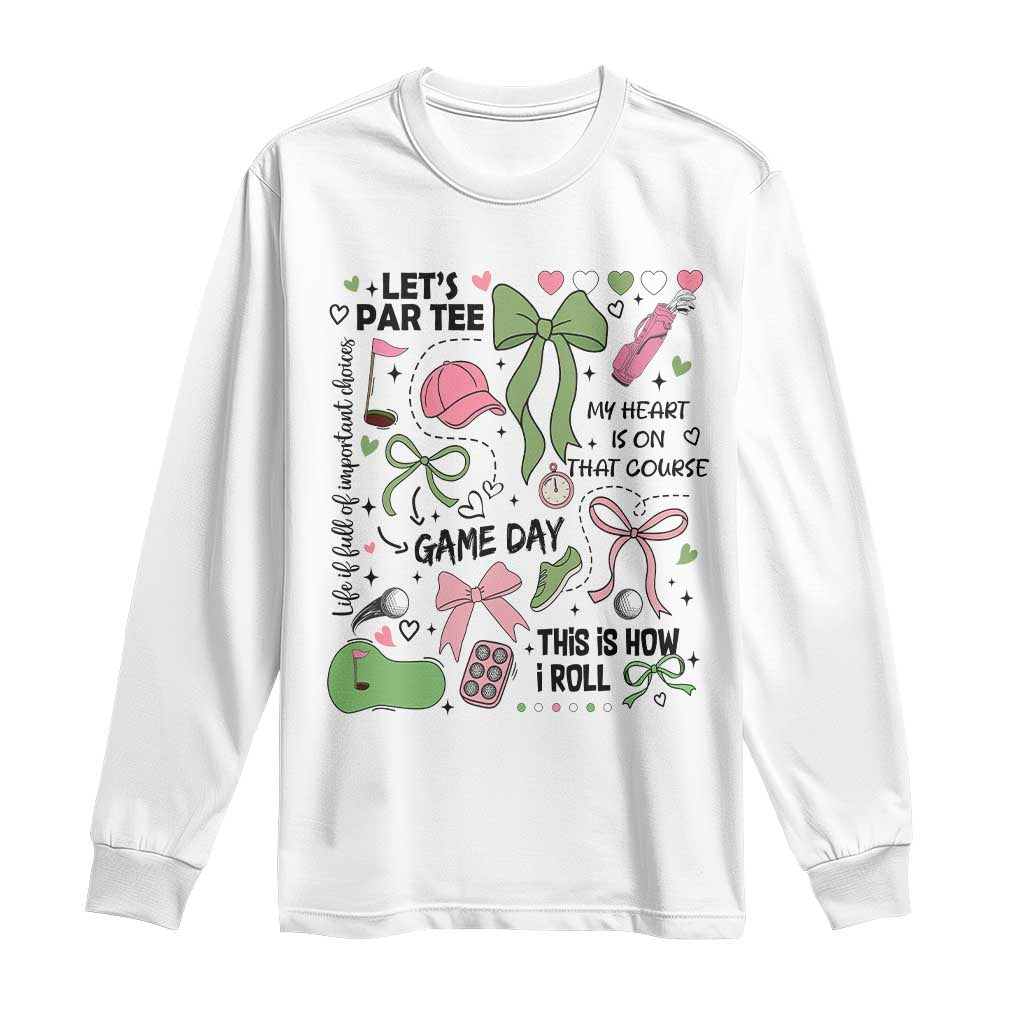 Lets Par-tee Coquette Golf Bows Long Sleeve Shirt Pink and Green Gear Girls Game Day Golfing Tradition TS02 White Print Your Wear